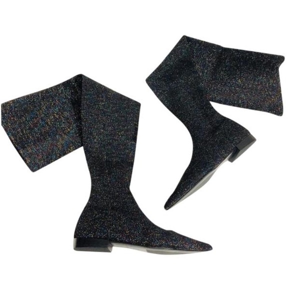 Zara FLAT MULTICOLOR Glitter Knit Pointy Toe Boots - Picture 7 of 9